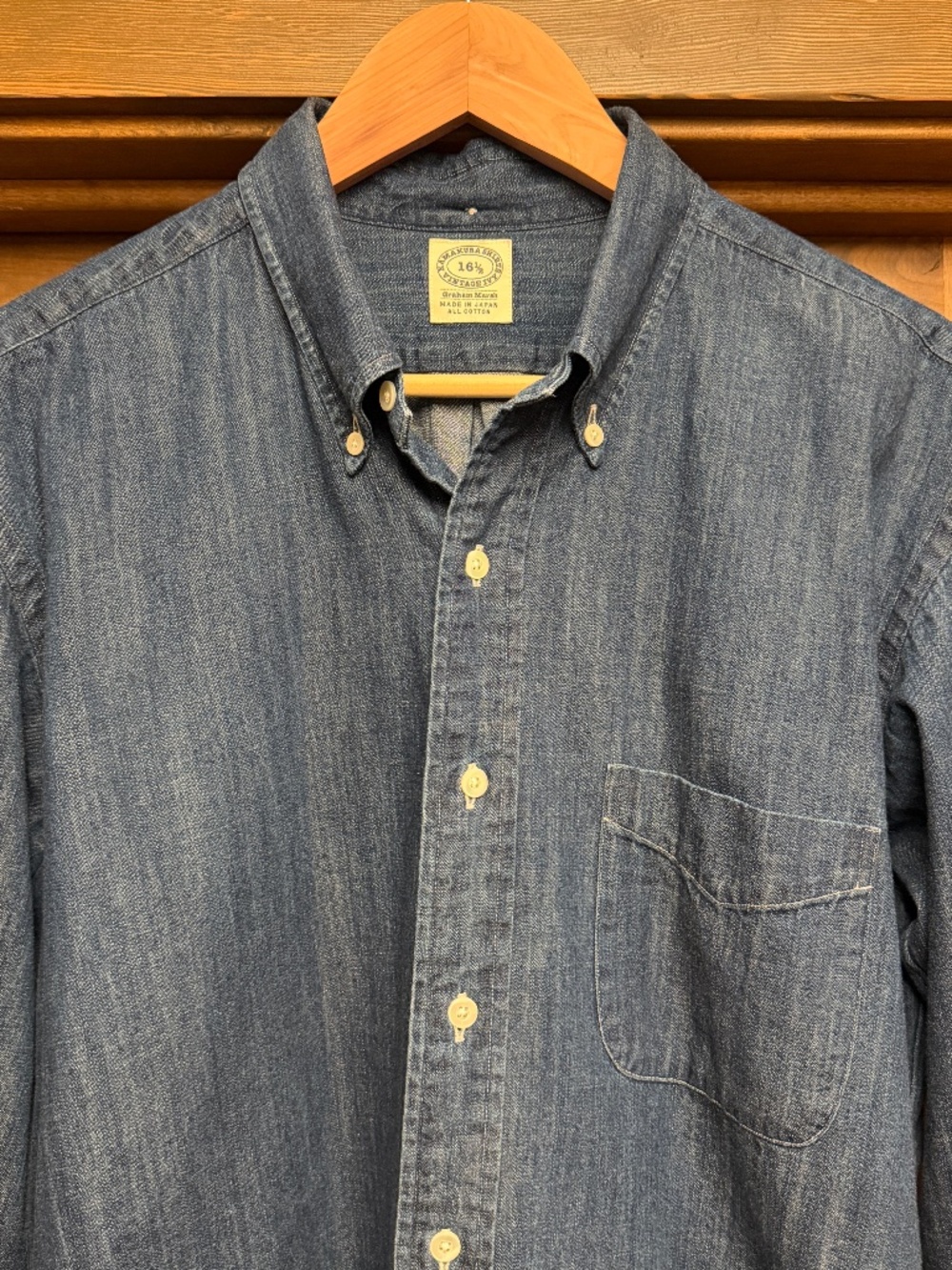 Kamakura Shirts Vintage Ivy 7oz Japanese Denim Button Down Dark Large 16.5